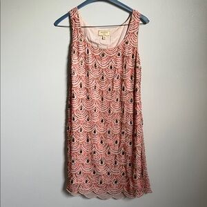 Anthropologie Moulinette Soeurs Beaded Sleeveless Dress pink party dress